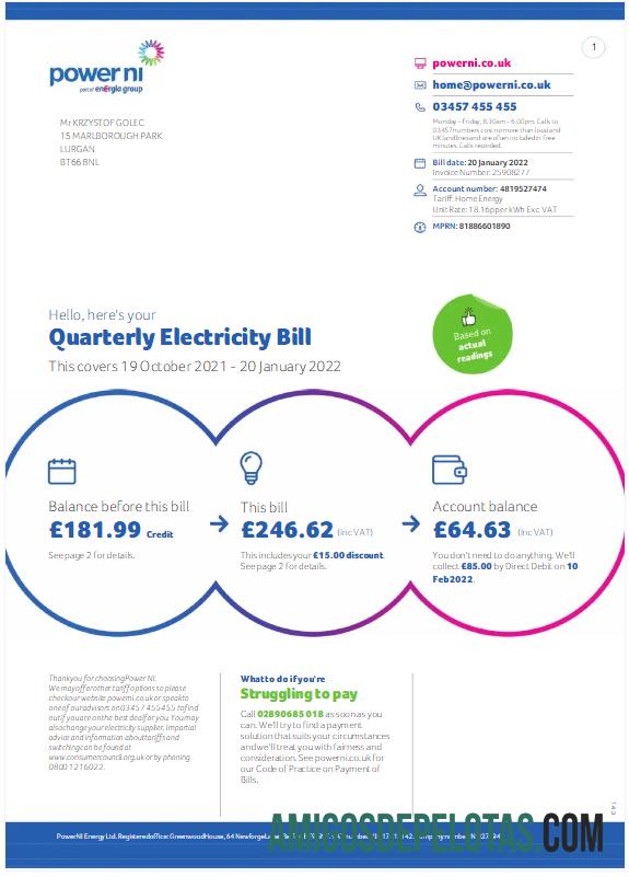 Em branco REINO UNIDO POWER NI Utility Bil Word e modelo PDF